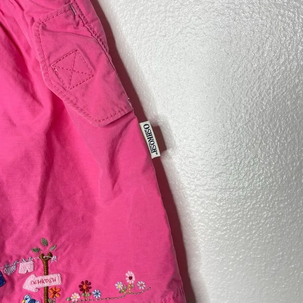 Osh Kosh B’Gosh Pink Embroidered Flowers Overall Dress Baby Girl Size 18 months